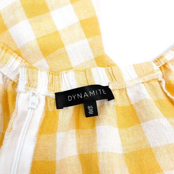Dynamite Yellow Gingham Puff Sleeve Wrap Dress Size Large - Picture 6 of 8